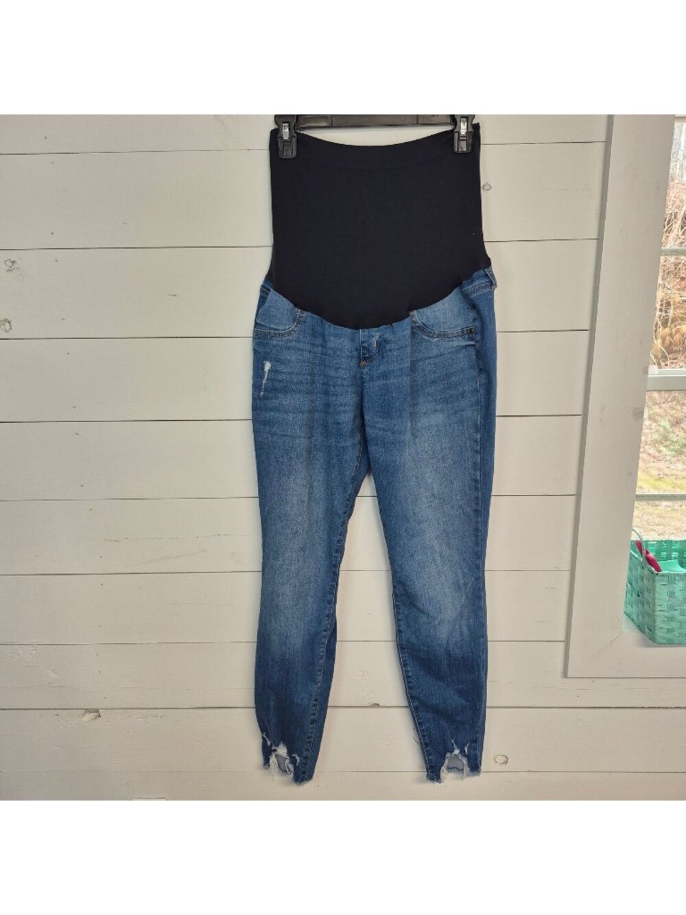 Sonoma Maternity Distressed Blue‎ Denim Jeans With Black Belly Panel Size 12